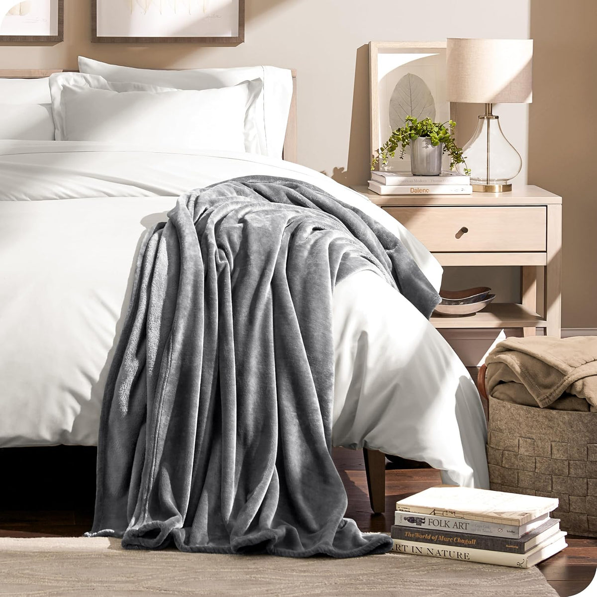Bare Home Fleece Blanket - King Size - Ultra-Soft Lightweight for Bed, Sofa, and Couch - Luxury Microplush - Cozy Warm Blanket (King, Grey)