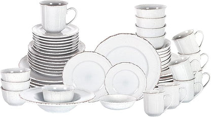 56pc Dinnerware Set, Plate and Bowl Set, Stoneware Dishes Set for 8, Microwave and Dishwahser Safe, Scratch Resistant, French Countryside Speckled Antique Grey