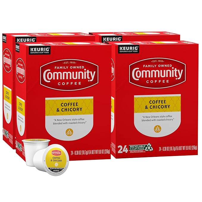 Community Coffee Coffee & Chicory 96 Count Coffee Pods, Medium-Dark Roast, Compatible with Keurig 2.0 K-Cup Brewers 24 Count (Pack of 4)
