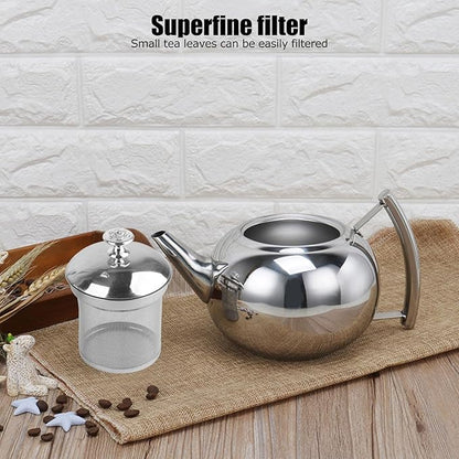 Stainless Steel Tea Pot with Infuser, Tea Pot with Removable Infuser For Loose Leaf and Tea Bags Metal Tea Kettle with Filter Stovetop Tea Maker Brewing Loose Leaves and Tea Bags (1.5L)