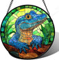 Stained Glass Window Hanging, Blue Alligator Sun Catcher for Window Door Home Decor Green Brown Suncatcher Christmas Mother's Day Birthday Gifts for Women Men Mom and Nana 15 in