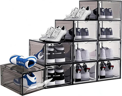 8 Pack Shoes Box Display Case Thicken Shoe Organizer Stackable Boxes for Closet Space-Saving Shoe Rack, Size 13, Black