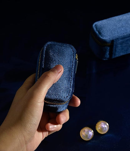 TAIMY Mini Jewelry Travel Case, Velvet Small Travel Jewelry Box, Portable Jewelry Travel Organizer Box for Rings Earrings Necklaces, Gifts for Women Girls(Navy Blue)