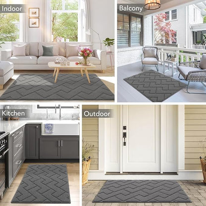 hicorfe Dirt Trapper Indoor Doormat,20"x31.5" Welcome Door mat,Non Slip Backing Washable Door Mats,Absorbent and Resistant Low-Profile Entrance Inside Floor Mat for Front Back Door and Entryway (Grey)