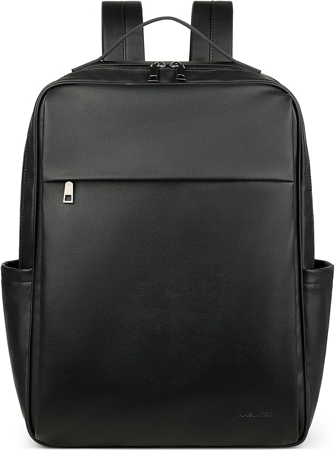 MASINTOR 15.6 inch PU Leather Laptop Backpack Purse for Women, Large College Casual Backpack Travel Bag Black
