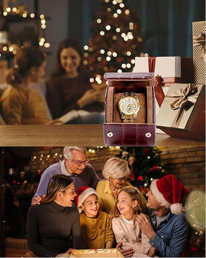 MR.OKAY Single Watch Travel Case- Classic Leather Watch Case with Superb Texture.(Portable Watches Roll Or Organizer for Storage and Display).Festival Gift for Men, All Handcrafted by Artisans.