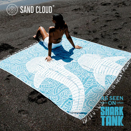 Sand Cloud Large Turkish Beach Towel - Sand Free - 100% Organic Turkish Cotton Yarn - Quick Dry Towel for Beach, Picnic, Blanket or Bath - As Seen on Shark Tank - Marine Life (Whale Shark Turquoise)