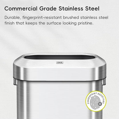 EKO Urban 16 Gallon/60 Liter Open Top Stainless Steel Slim Commercial Trash Can, Tall Kitchen Trash Bin, Heavy-Duty Commercial Grade Large Garbage Bin for Home, Office, Hotel, Cafe, Restaurant, Dorm