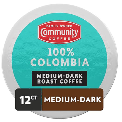 Community Coffee 100% Colombia 12 Count Coffee Pods, Medium-Dark Roast, Compatible with Keurig 2.0 K-Cup Brewers, Box of 12 Pods