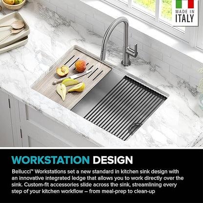 KRAUS Bellucci 30” in. Undermount Workstation Granite Kitchen Sink in White with Accessories, KGUW1-30WH