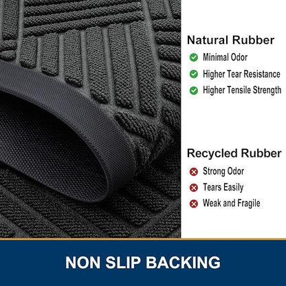 Smiry Front Door Mat Outside Entrance, Heavy Duty Outdoor Indoor Natural Rubber Doormat, Non Slip, Trap Dirt and Moisture, Easy Clean, Low Profile Patio Porch Entryway Mat, 29.5x17, Black