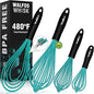Walfos Silicone whisk,Whisks for Cooking Non Scratch, BPA Free whisk set of 4, 7+9+11in Balloon Whisks & 11in Flat Whisk, Heat Resistant(480°F).Great for Cooking in Pans, Baking, Whisking.Blue
