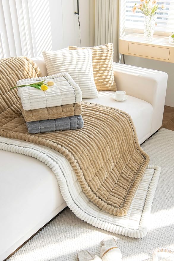 OTOB Dog Couch Covers for 3 Cushion Washable Non Slip Plush Pet Friendly Bed Mat Sofa Cover for Dogs, All Seasons Cozy Soft Fuzzy Furniture Protector Sofa Slipcovers (Coffee, 27.6" x 59.1")