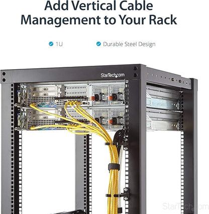 StarTech.com 1U Vertical 2.2 x 3.9in Server Rack Cable Management D-Ring Hook w/Flexible Opening - Network Rack-Mount Cord Organizer Ring (CMHOOK1U),Black (Pack of 2)