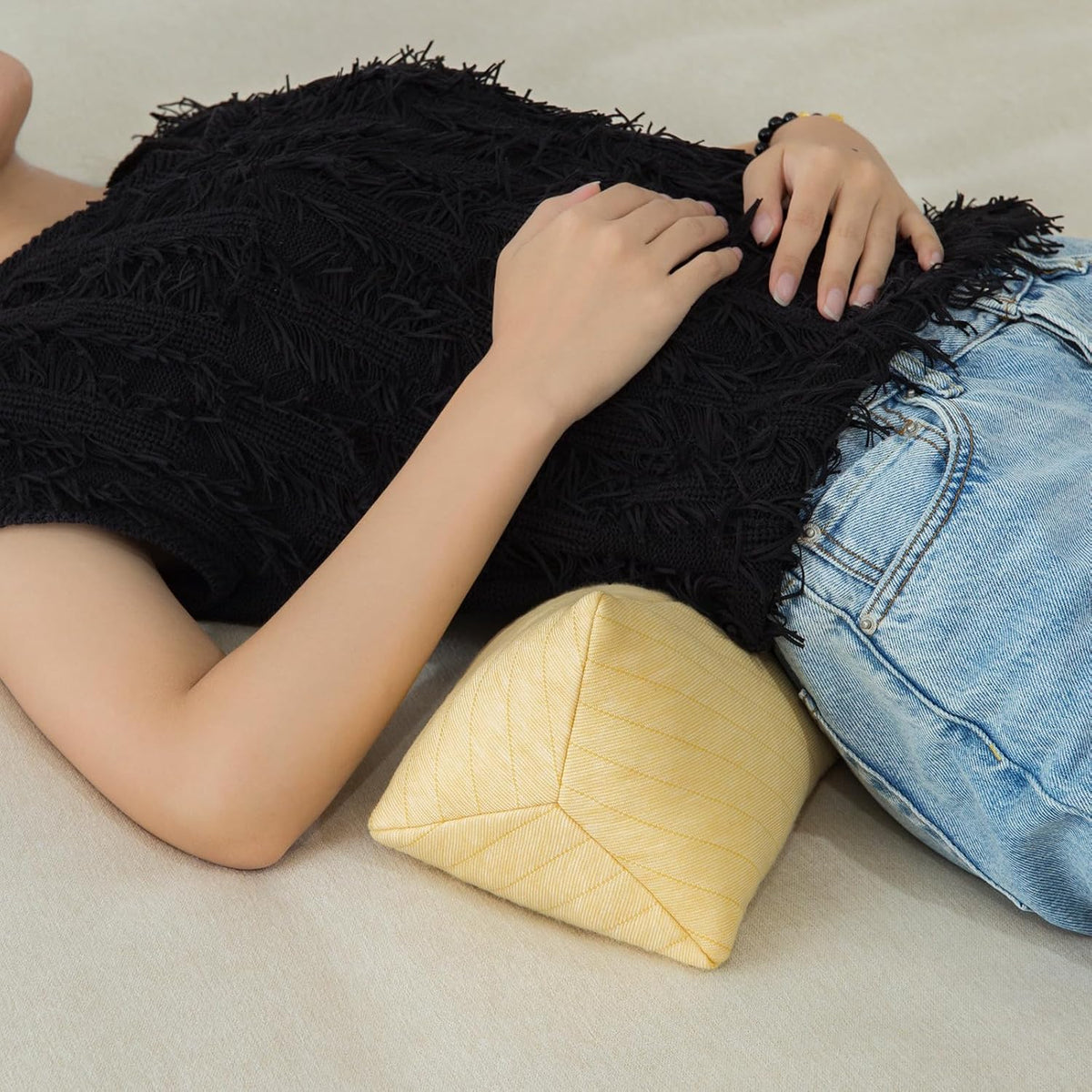 Buckwheat Neck Support Pillow Cervical Neck Cylinder Bolster Pillow Neck Pain Relief Breathable Comfortable for Back and Side Sleepers Round Pillows for Lunch Break Yellow, 6x15 Inch