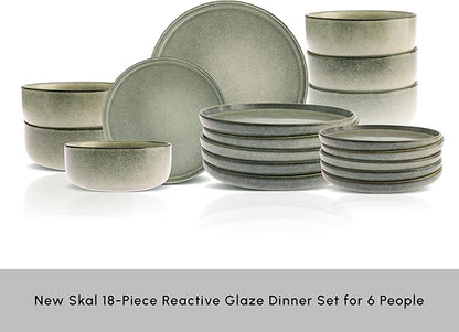 Karaca New Skal 18-Piece Dinnerware Sets for 6 People, Modern Design, Stoneware Dinner Set, Kitchen Plates Bowls, Reactive Glaze Dishwasher & Microwave Safe Dish Set