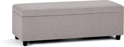 SIMPLIHOME Avalon 48 inch Wide Contemporary Rectangle Storage Ottoman Bench in Cloud Grey Linen Look Fabric, Assembled, for the Living Room, Entryway and Family Room