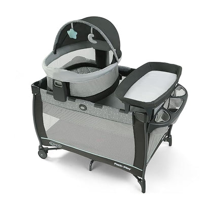 Graco Pack ’n Play Travel Dome LX Playard – Raised Travel Bassinet, UV‑50 Canopy, Changer & Storage, Astin