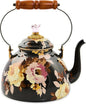 MACKENZIE-CHILDS Enamel Tea Kettle, Decorative Tea Kettle for Stovetop, 3 Quarts, Wild Rose Brown