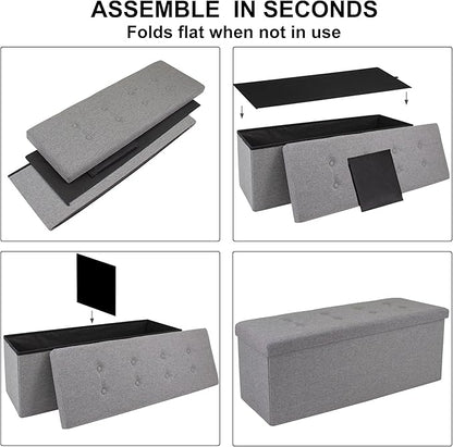 GLAXYFUR 43 Inches Folding Storage Ottoman Bench, Storage Chest, Footrest for Entryway, Living Room, Holds up to 660 lb, Light Grey