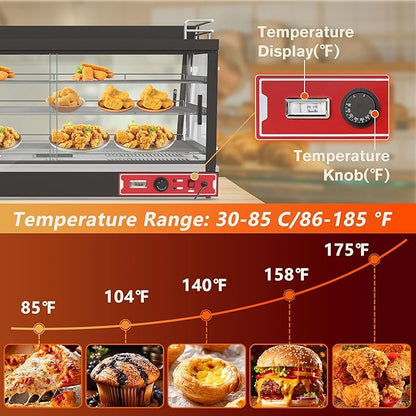Whalefall Countertop Food Warmer with top Holder, 44 inch Commercial Food Warming Cabinet, tri-Color Lighting, w/Thermometer and Adjustable Thermostat for Cafeteria Kitchens Restaurants
