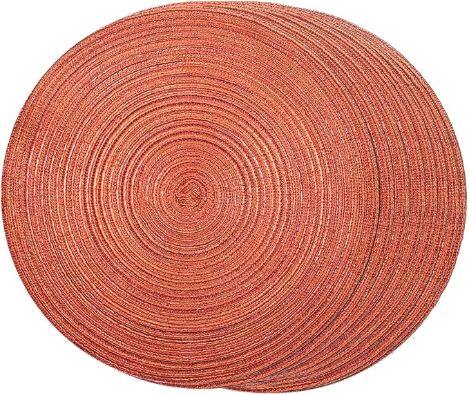 FunWheat Round Braided Placemats Set of 8 Place mats for Dining Tables Woven Heat Resistant Table Mats 15 inch for Fall(Orange,8pcs)