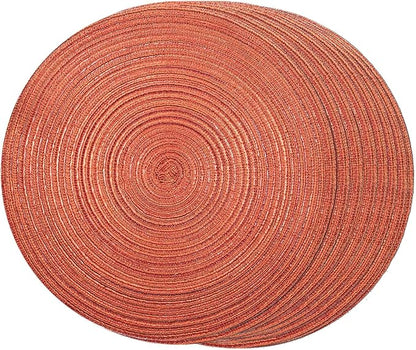 FunWheat Round Braided Placemats Set of 8 Place mats for Dining Tables Woven Heat Resistant Table Mats 15 inch for Fall(Orange,8pcs)