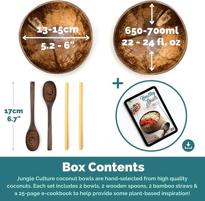 Jungle Culture 2 Polished Coconut Bowl & Wooden Spoons Set