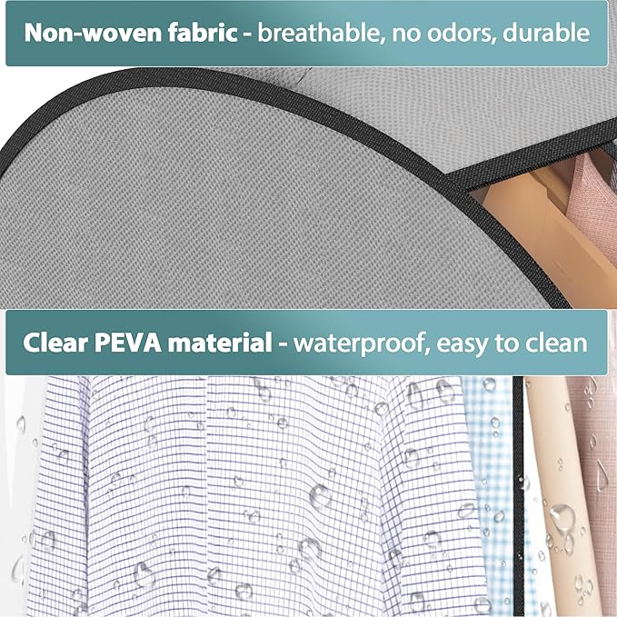10" Gusseted Garment Bags for Hanging Clothes 60" Suit Bags for Open Closet Storage, Side Clear Clothing Cover for Coat, Dress, Jacket, Shirt, Fur Wardrobe Protector, 3 Packs, Grey