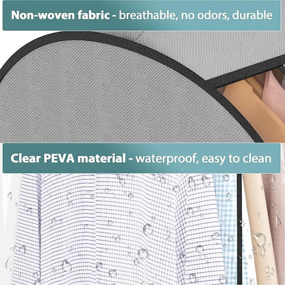 10" Gusseted Garment Bags for Hanging Clothes 60" Suit Bags for Open Closet Storage, Side Clear Clothing Cover for Coat, Dress, Jacket, Shirt, Fur Wardrobe Protector, 3 Packs, Grey