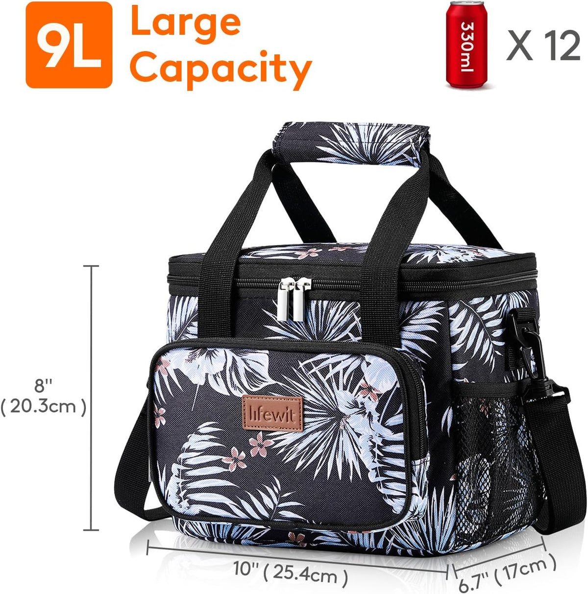 Lifewit Medium Lunch Bag Insulated Lunch Box Soft Cooler Cooling Tote for Adult Men Women, Flower 12-Can (9L)
