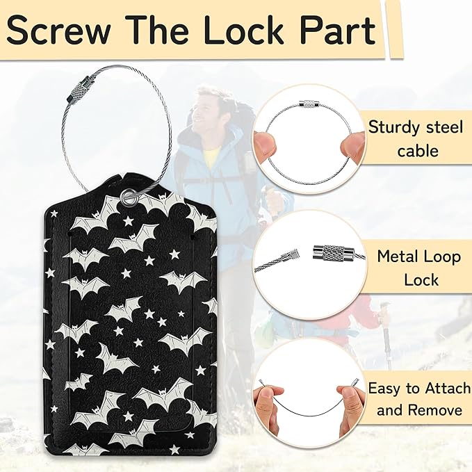 3 Pack PU Leahter Happy Halloween Luggage Tag with Stainless Steel Loop,Travel Suitcase Labels with Privacy Cover ID Label Quickly Spot for Bags