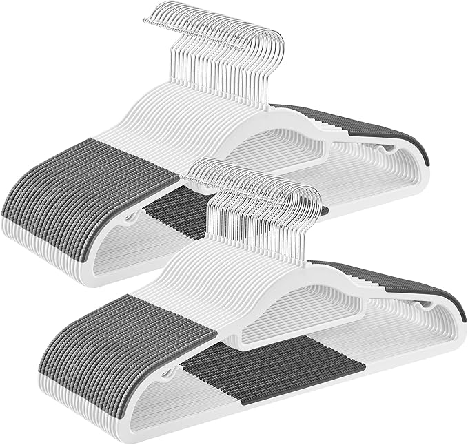 SONGMICS Pack of 50 Coat Hangers, Heavy-Duty Plastic Hangers, Clothes Hangers, White and Dark Gray UCRP020W02
