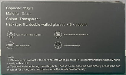 LIBWYS 6 Pack Double Walled Coffee Cups Glasses Mugs, 12oz Espresso Cappuccino Latte Tea Cups with Handle, Heat Resistant Borosilicate Clear Glasses 350ml