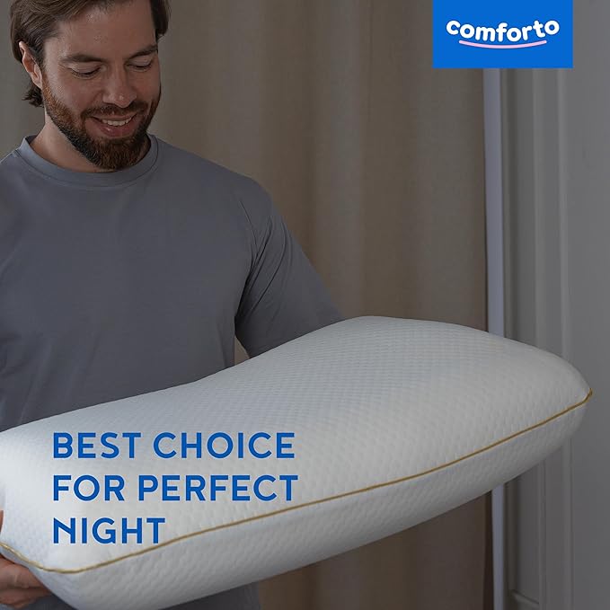 Ergonomic Memory Foam Pillow for Neck Pain Relief - Ergonomic 27.5x17.7 Neck Cervical Support Pillow for Sleeping - Side and Back Sleepers, Medical Orthopedic Foam Pillow - Medium Firm