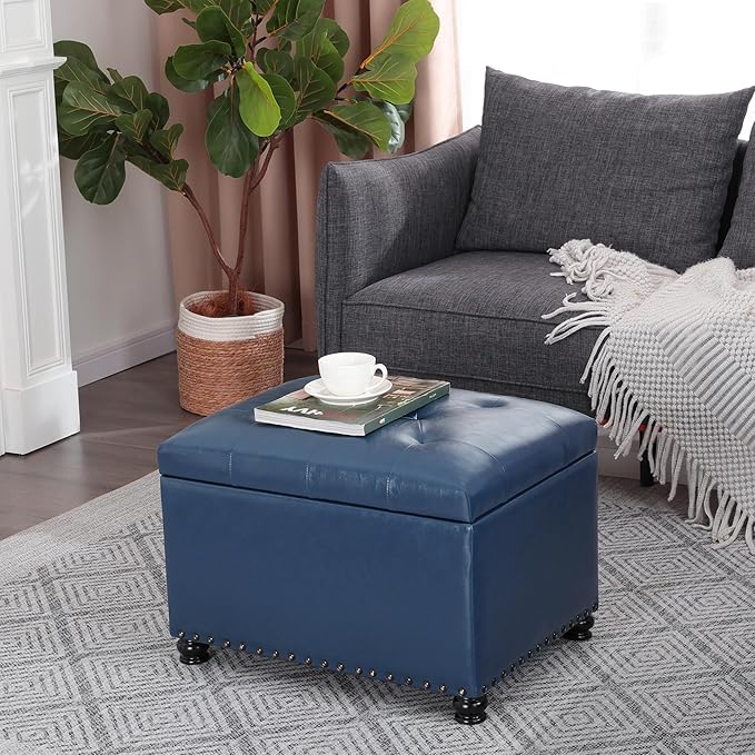Joveco Faux Leather Storage Ottoman Bench Rectangle 24 Inch Foot Rest Ottomans