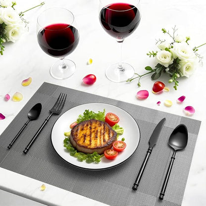 Black Silverware Set for 4 Unique 18/10 Stainless Steel 16 Piece Flatware Sets Mirror Polished Elegant Cutlery Utensils Set for Home Kitchen Dishwasher Safe Nice Weight