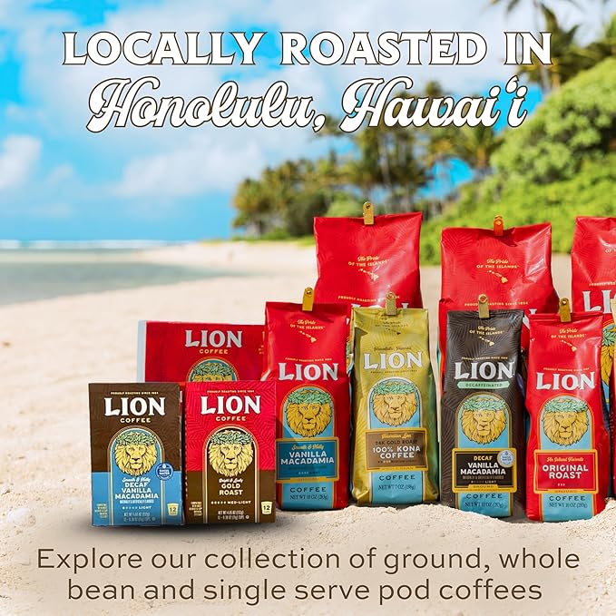 Lion Coffee Gold Roast Coffee Pods - Single-Serve Pods - Smooth Medium Roast - Arabica Coffee - Compatible with Single-Serve Brewing Systems - 12 Count Box