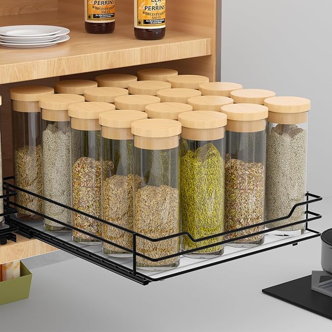 Pull Out Spice Rack Organizer for Cabinet, Heavy Duty Slide Out Spice Rack Organizer for Kitchen Cabinets and Pantry, Fits Spices, Sauces, Canned Food (8.5''Wx10.5''Dx2.5''H)