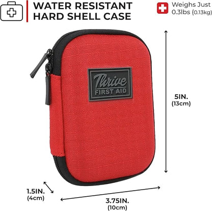 Thrive Travel Essentials Mini First Aid Kit - 66-Piece, Red Shell Case - Hiking, Camping & Cruise Essentials - Mini Medicine Kit