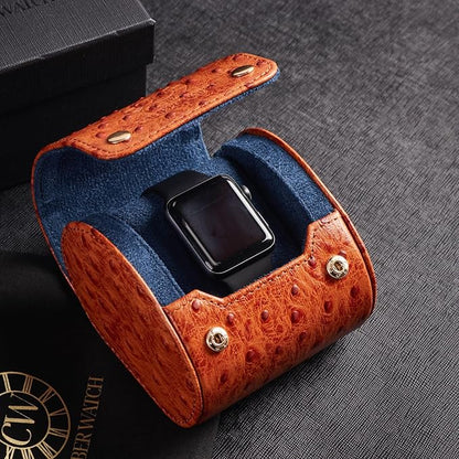 Genuine Napa Leather Watch Roll Travel Case - Travel Watch Rolls and Leather Watch Display Cases with Velvet Interior - Watch Storage Organizer Men's By CALIBERWATCH (Cognac - Single)