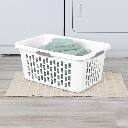 Sterilite Laundry Basket, Plastic Clothes Hamper, Large Rectangle Bin with Comfort Grip Handles and Reinforced Rim, 2 Bushel Capacity, White, 12 Pack