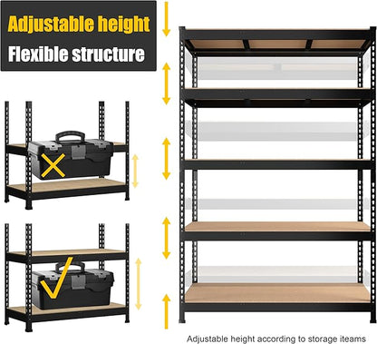 PrimeZone 48" x 24" x 72" Heavy Duty 5 Tier Adjustable Garage Storage Shelving, Metal Utility Rack Shelf Unit for Warehouse Pantry Closet Kitchen, Black, 5 Pack