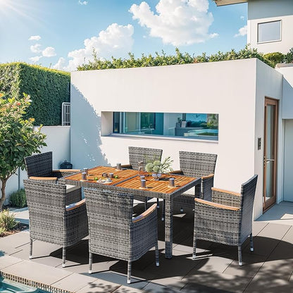 Shintenchi 7 Piece Patio Dining Set, Wicker Patio Conversation Set