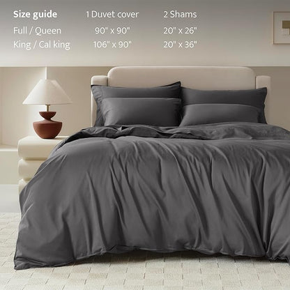 Double Stitch Cotton Tencel Duvet Cover - King Size Comforter Cover, Luxury & Soft Eucalyptus Lyocell Bedding Set for Hot Sleepers, Cooling, Smooth & Breathable, Button Closure, Ash Black, 106"x90"