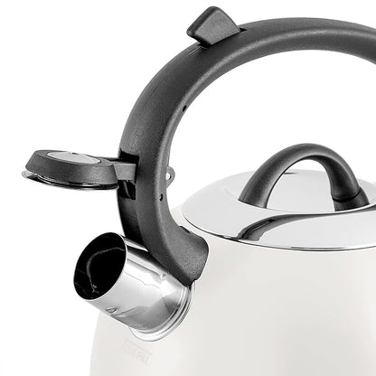 Mr. Coffee Flintshire 1.75-Quart Stainless Steel Whistling Tea Kettle with Nylon Handle – Durable Stove-Top Kettle in Linen Finish