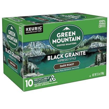 Green Mountain Coffee Roasters Black Granite, Keurig Single Serve K-Cup Pods, Espresso Style Dark Roast, 60 Count (6 Packs of 10)