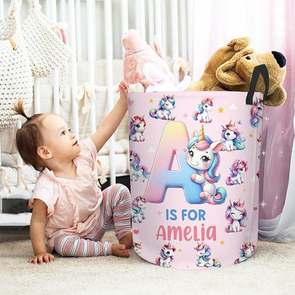 callie Personalized Excavator/Dinosaur/Unicorn Laundry Basket Gifts for Kids, Waterproof Collapsible Laundry Hamper Storage Bin for Bedroom (13.8" x 16.5", 15.7" x 19.6")