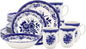 Tudor Royal 24-Piece Porcelain Round Dinnerware Set, Service for 6, Victoria Blue Design, Blue Floral, Plates Bowls Mugs Dishes, Glossy, Premium Quality Tableware, Unique Pattern