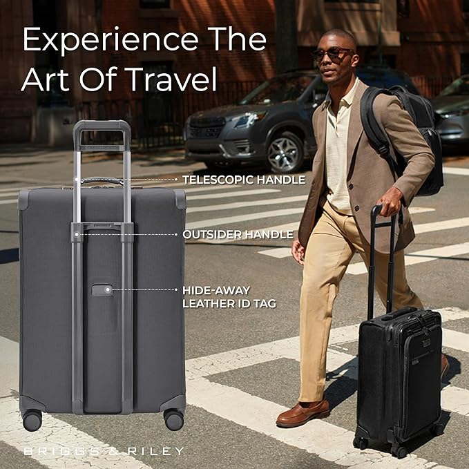 Briggs & Riley 29" Large Expandable Spinner - Checked Luggage for Travel, Suitcases with Wheels, Softside Rolling Bag for Men & Women, Self-Repairing Zipper - Baseline Collection, Steel Gray